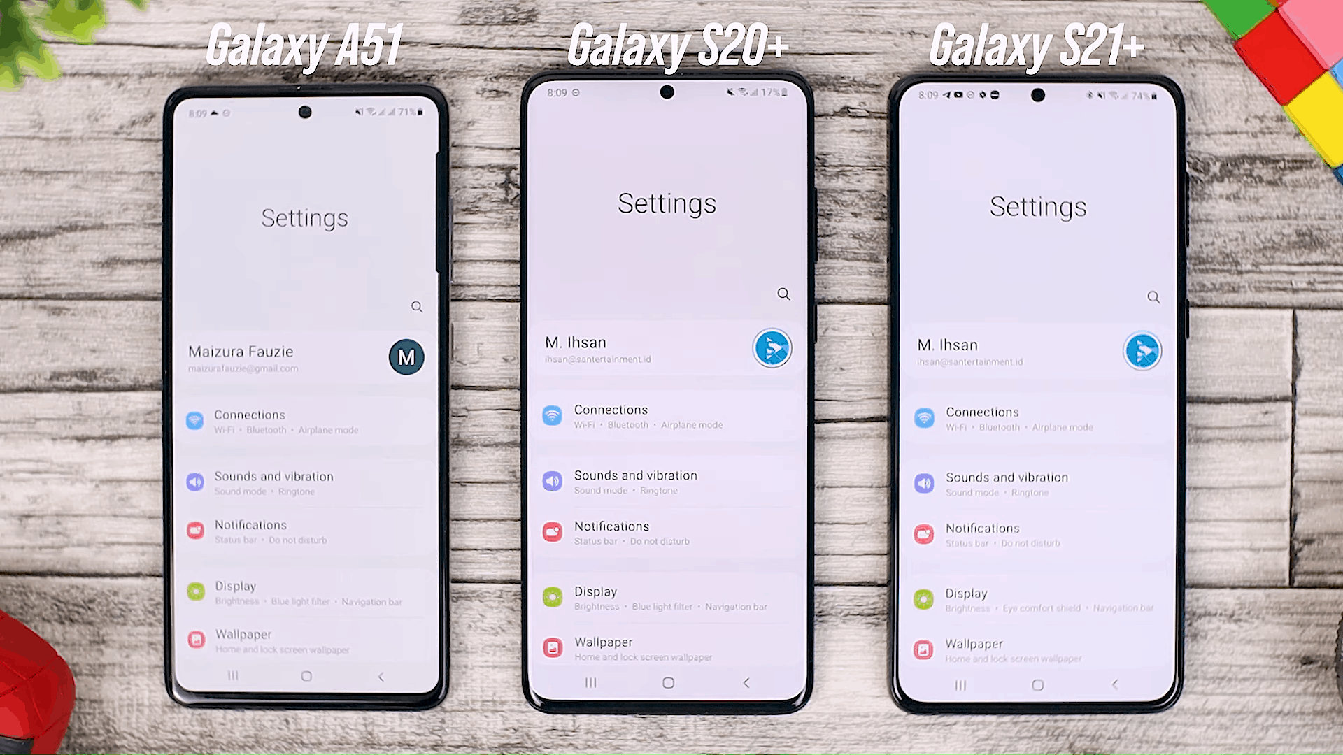 New Settings View - One UI 3.0 features of Samsung Galaxy A51 and its comparison with the Galaxy S20+ and One UI 3.1 on the Galaxy S21+