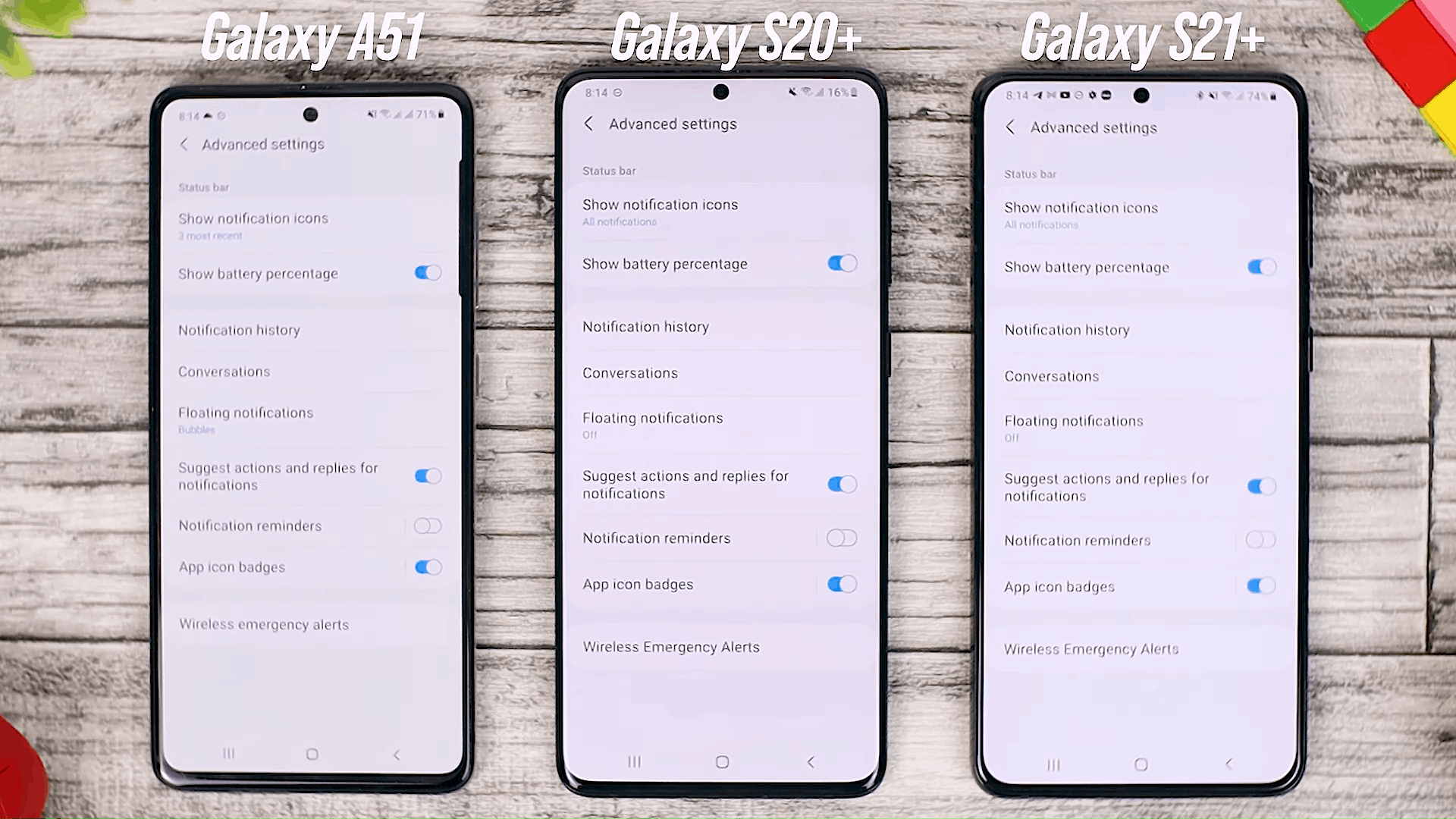 Notification History Option - One UI 3.0 features of Samsung Galaxy A51 and its comparison with the Galaxy S20+ and One UI 3.1 on the Galaxy S21+